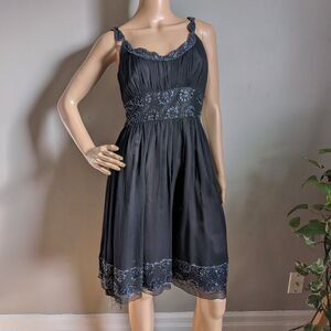 Vintage 90s Y2K Adrianna Papell Silk Midi Dress Beaded Whimsigoth Fairycore 6P